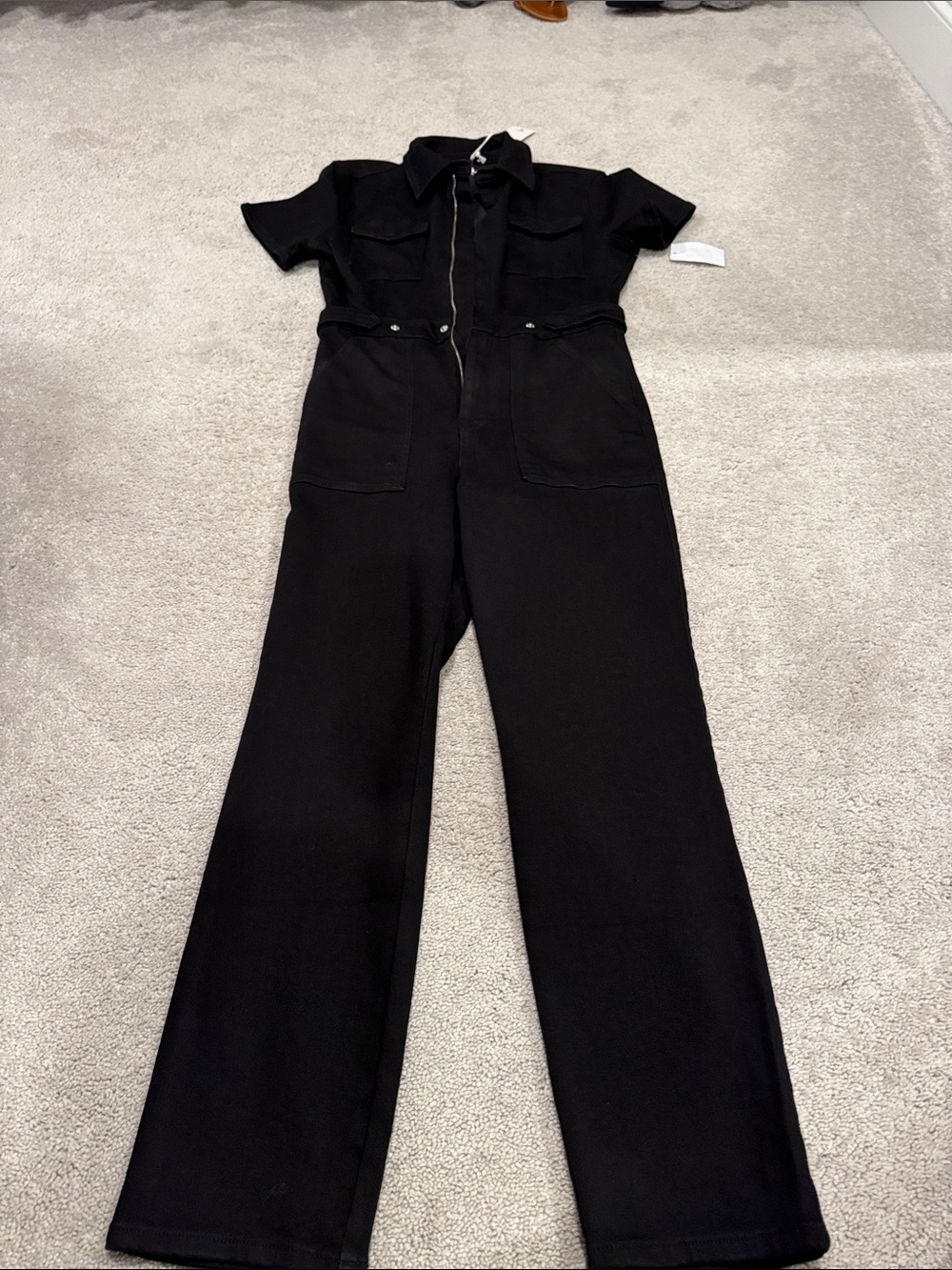 Good American Black Short-Sleeve Utility Jumpsuit